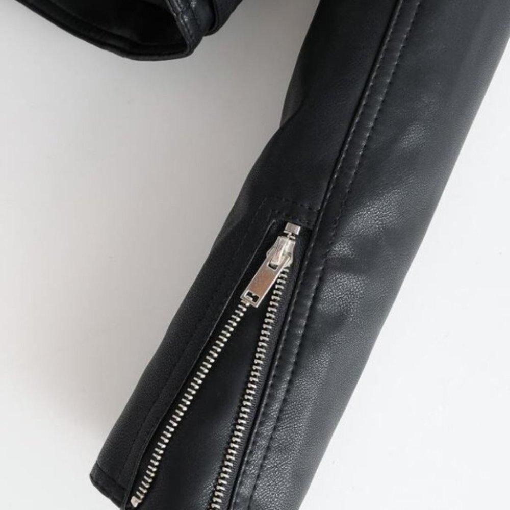 Modern Biker Chick Moto Faux leather Zipper Detail Motorcycle Jacket - Picture 8 of 12